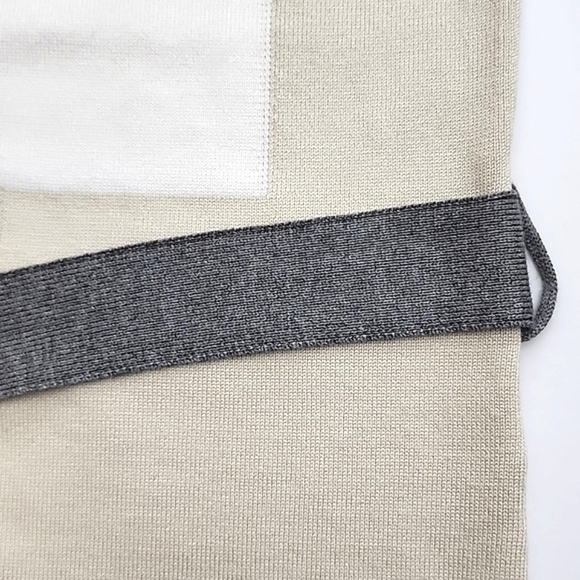 Vila Milano Open Front Belted Long Cardigan  Geometric Beige Grey Size Large - Picture 8 of 14